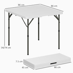 Size diagram of the white folding camping table and its folded dimensions