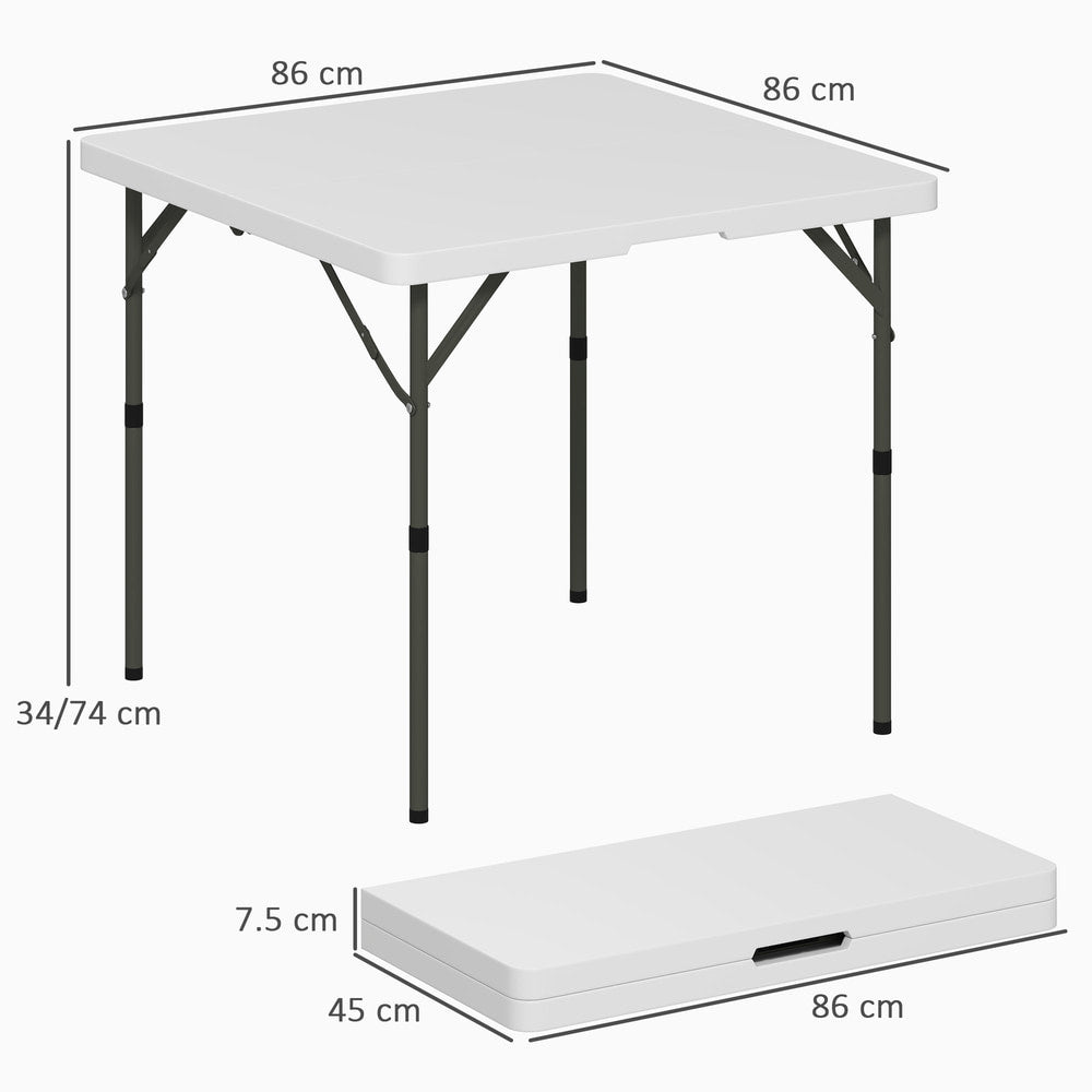 Size diagram of the white folding camping table and its folded dimensions