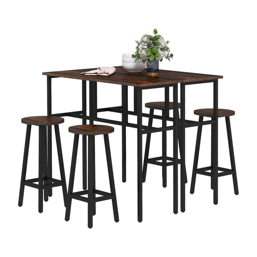HOMCOM 6-Piece Bar Table Set, Counter Height Kitchen Dining Set with 2 High Tables & 4 Stools, Space Saving Compact Bar