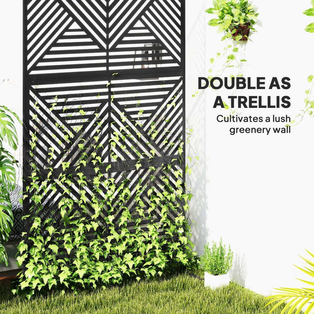 Outsunny Decorative Garden Privacy Screen with Stand, 6.5FT Freestanding Metal Outdoor Divider, Decorative Privacy Panel with