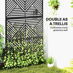 Outsunny Decorative Garden Privacy Screen with Stand, 6.5FT Freestanding Metal Outdoor Divider, Decorative Privacy Panel with