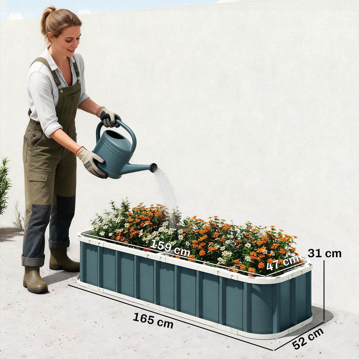 Outsunny Galvanised Raised Garden Bed, 5 x 2 x 1 ft Metal Planter with Gloves and Folded Edging, Dark Grey