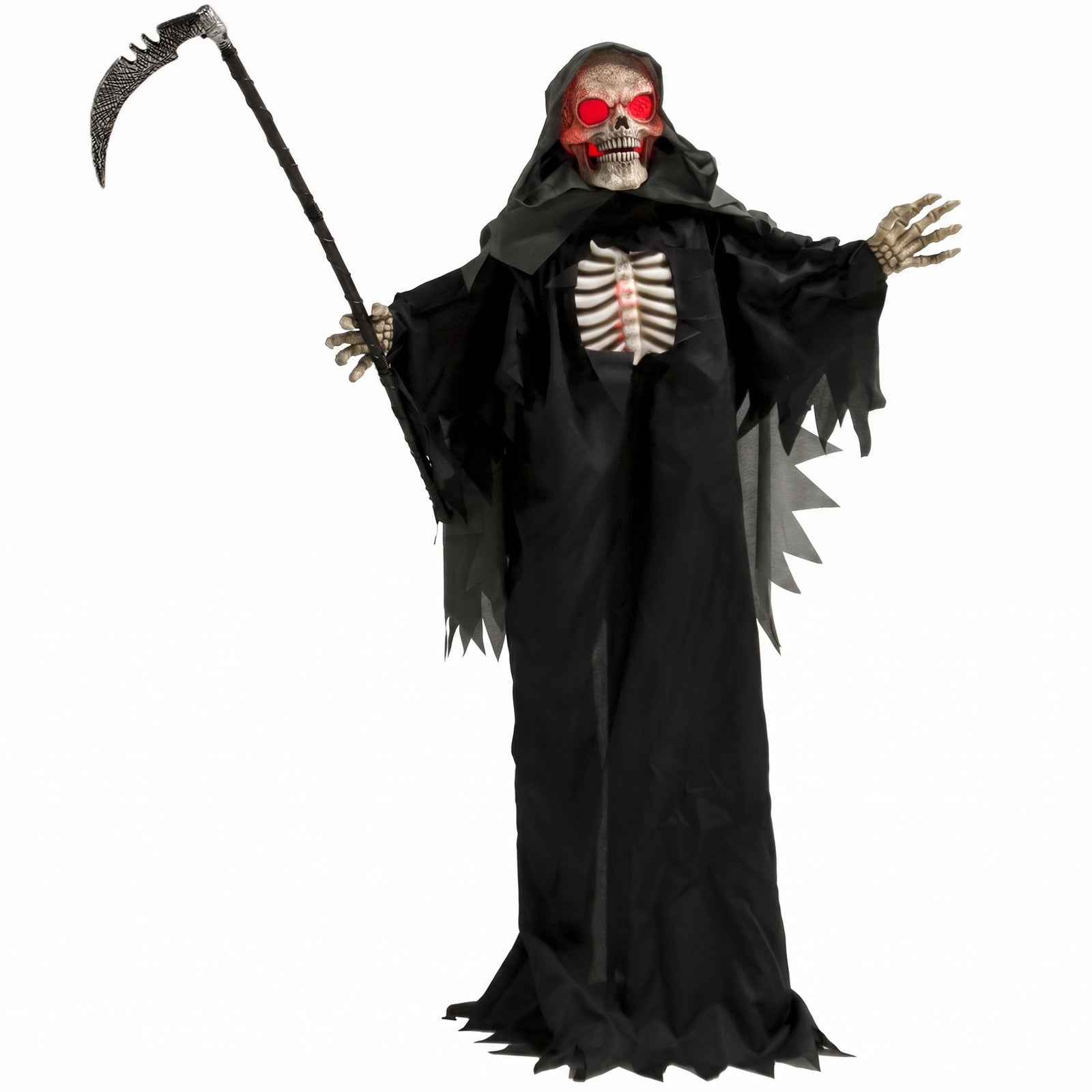 HOMCOM 170cm Life Size Animated Grim Reaper Halloween Decoration, Scary Halloween Animatronics Decor with Sound Touch Activated