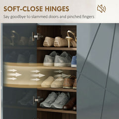 HOMCOM Narrow Shoe Storage Cabinet with Soft-Close Hinges and Adjustable Shelves for 15-20 Pairs of Shoes, Grey