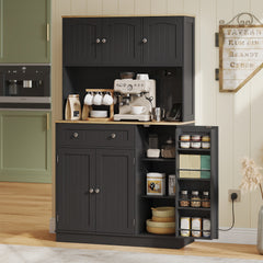 HOMCOM 173 cm Tall Kitchen Cupboard with Charging Station, Pantry Storage Cabinet with Adjustable Shelves and 4 Door Racks