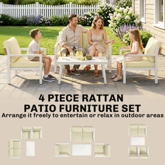 Outsunny 4 Seater Rattan Garden Furniture Set with 2 Armchairs, Loveseat, Coffee Table, Garden Sofa Set with Cushions, Brown