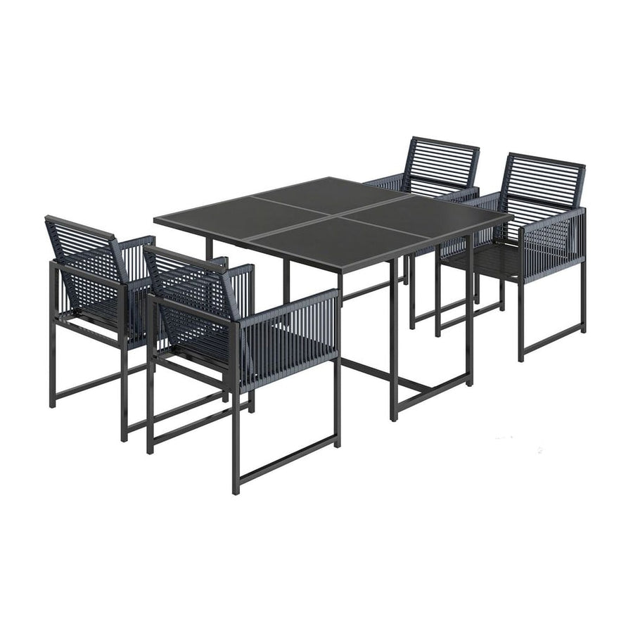 Outsunny 5 Pieces Garden Dining Set, Outdoor Patio Cube Set, 4 Seater Outdoor Table and Chairs with Foldable Backrest, Dark