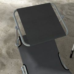 Outsunny Folding Sun Lounger Set of 2 with Canopy, Reclining Sunbed with 4-Position Adjustable Backrest, 600D Oxford Cloth, Portable Garden Lounger Recliner Chair for Beach, Camping, Patio, Grey
