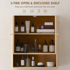 HOMCOM Bathroom Wall Cabinet with Adjustable Shelf - Oak