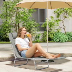 Outsunny Steel Frame Sun Lounger, with Reclining Back - Light Grey