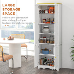 HOMCOM Freestanding 4-Door Kitchen Cupboard, Storage Cabinet Organizer with 4 Shelves, 183cm, White