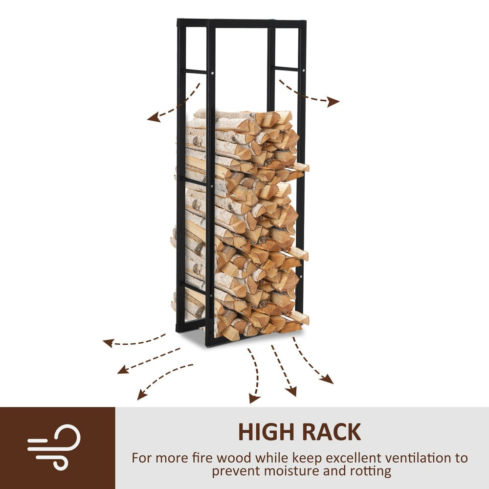 HOMCOM Metal Firewood Log Holder Tall Firewood Rack Indoor Outdoor Fireplace Wood Storage Shelf with Side Rails