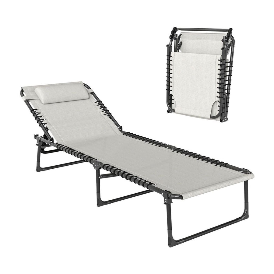 Outsunny Foldable Sun Lounger, Outdoor 4 Level Adjustable Backrest Reclining Chaise Chair, Steel Frame Recliner Chair for