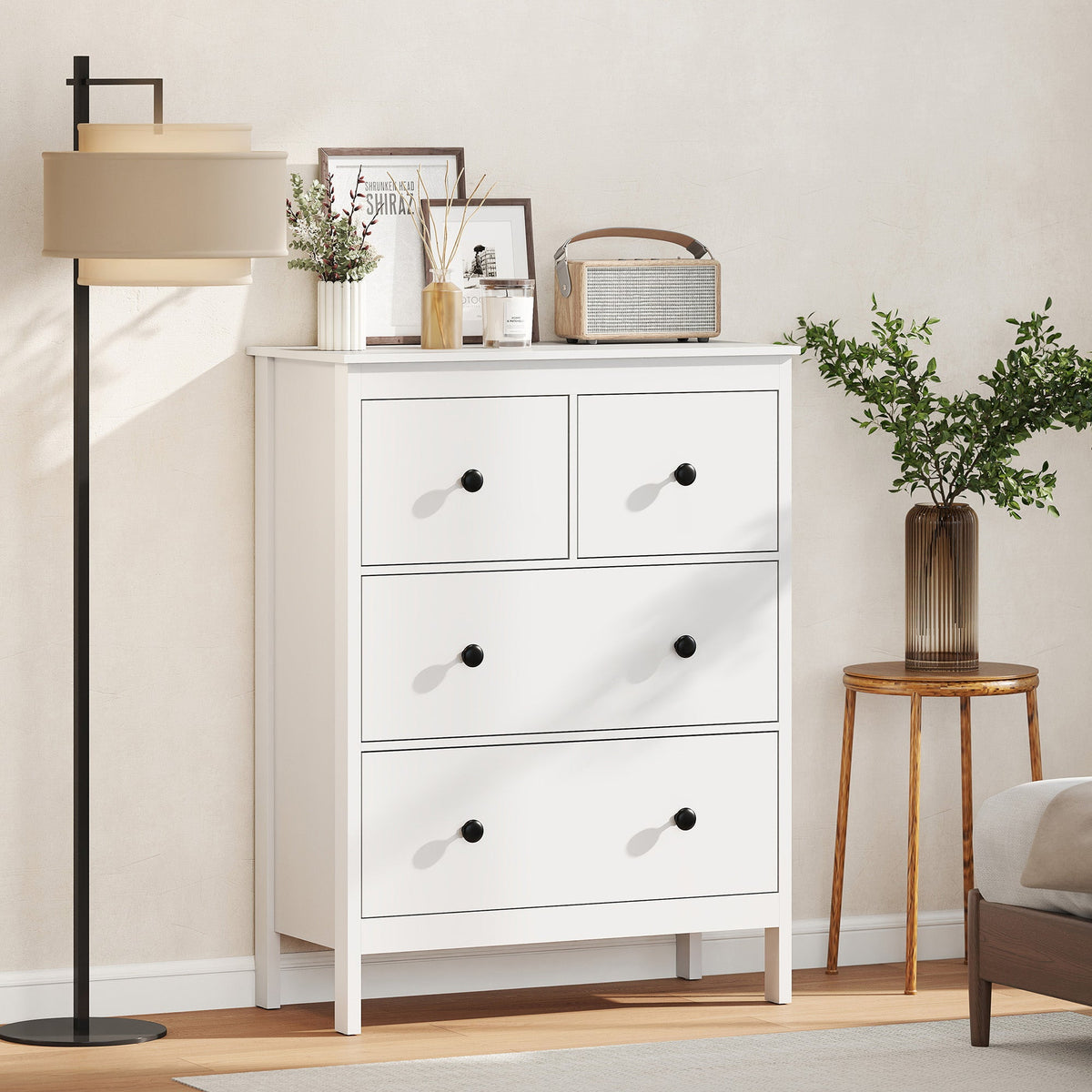 HOMCOM Modern Chest of Drawers, 4 Drawer Dresser Clothes Storage Organiser for Living Room, Hallway, Entryway, White