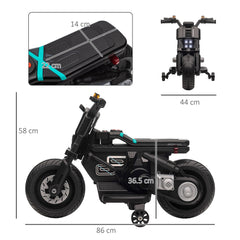 Size diagram of the black kids electric motorbike showing dimensions