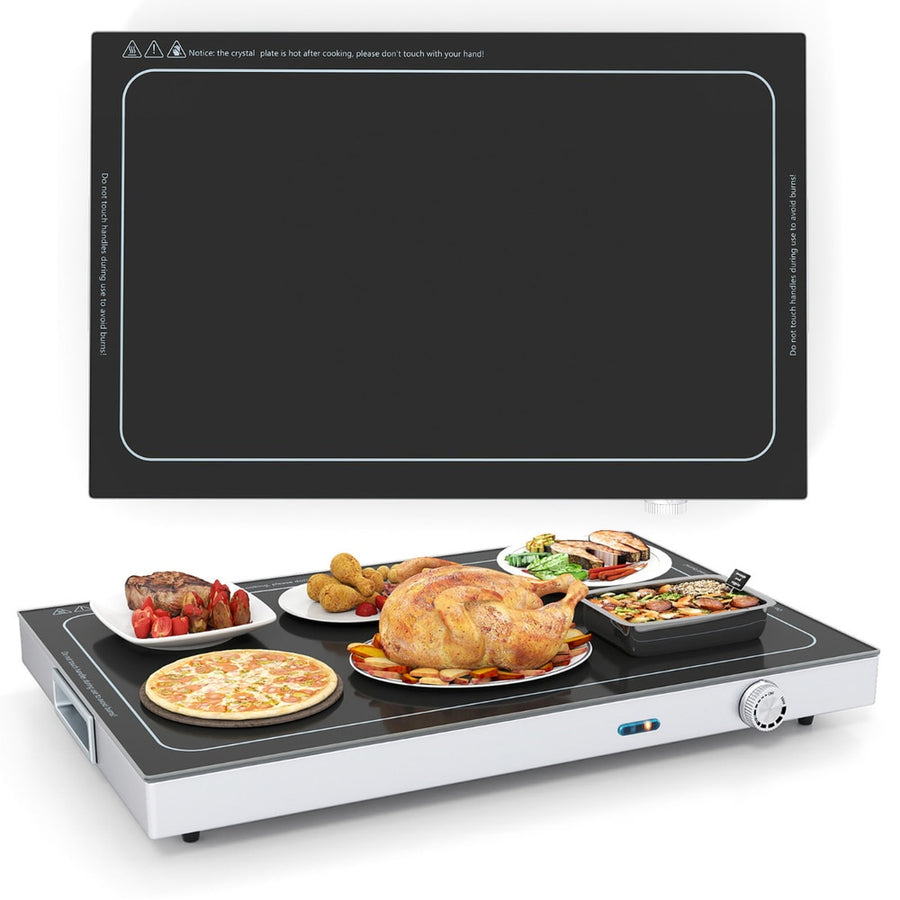 Electric WarmingTray with Adjustable Temperature holding various plates of cooked food