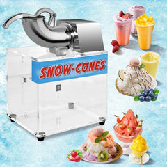 The electric snow cone maker surrounded by colourful drinks and desserts