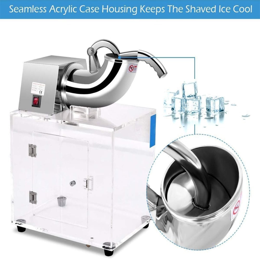 Close up of the stainless steel shaving chamber on the electric snow cone maker