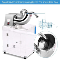 Close up of the stainless steel shaving chamber on the electric snow cone maker
