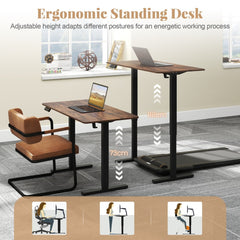 Ergonomic standing desk showing different height positions for working