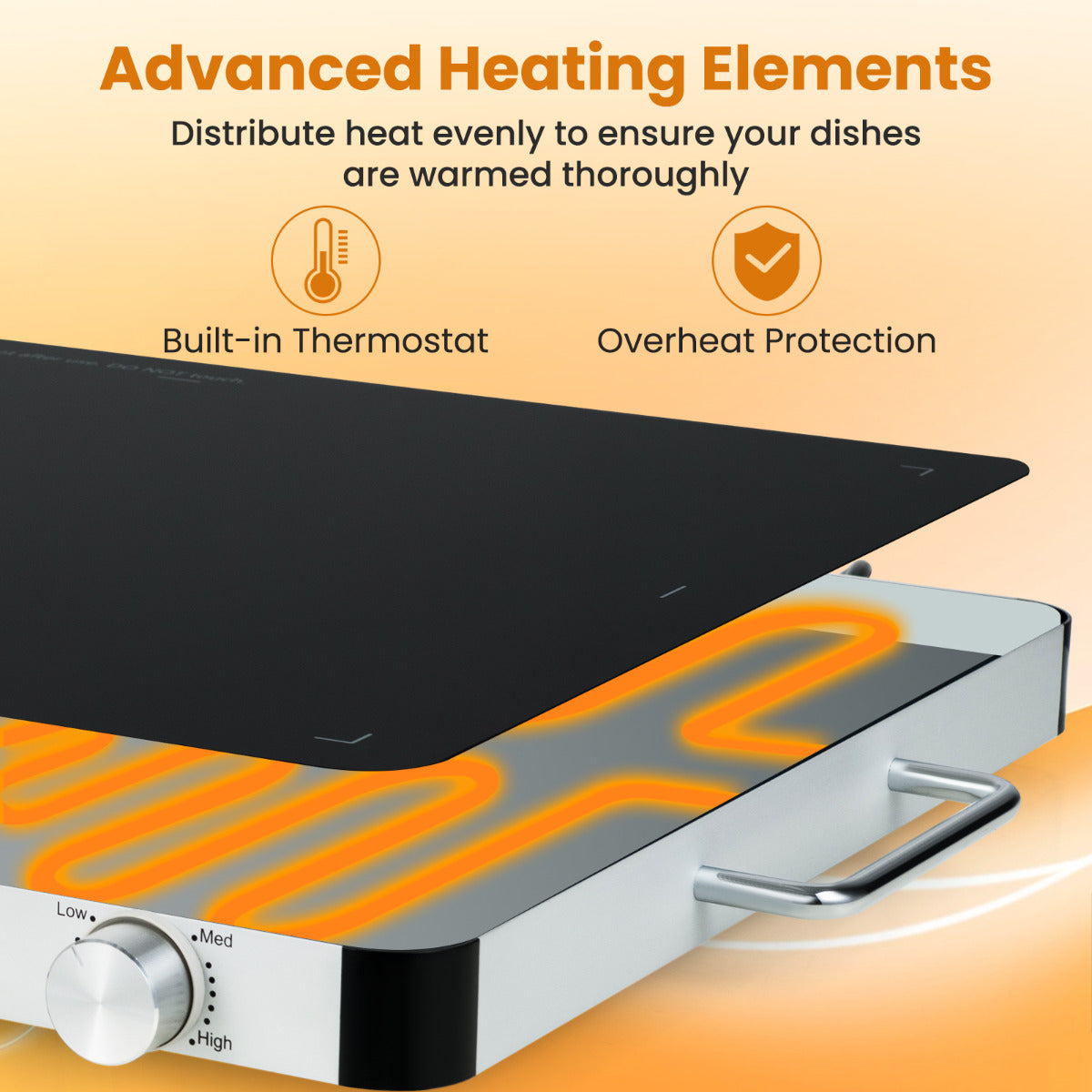 Electric Warming Tray with 40 x 30 cm Surface and Anti-Scalding Handles