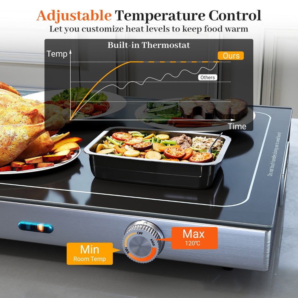 Electric WarmingTray with Adjustable Temperature, the small appliance showing the dial used to control the heat levels for