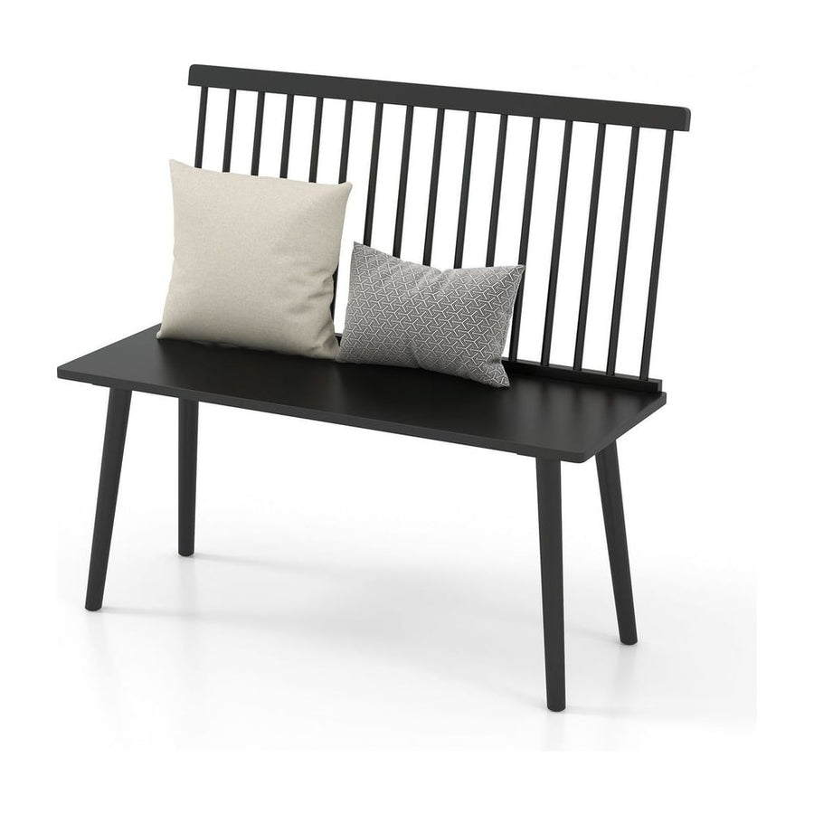 Entryway Bench for 2 Windsor Bench with Spindle Back in black with two scatter cushions