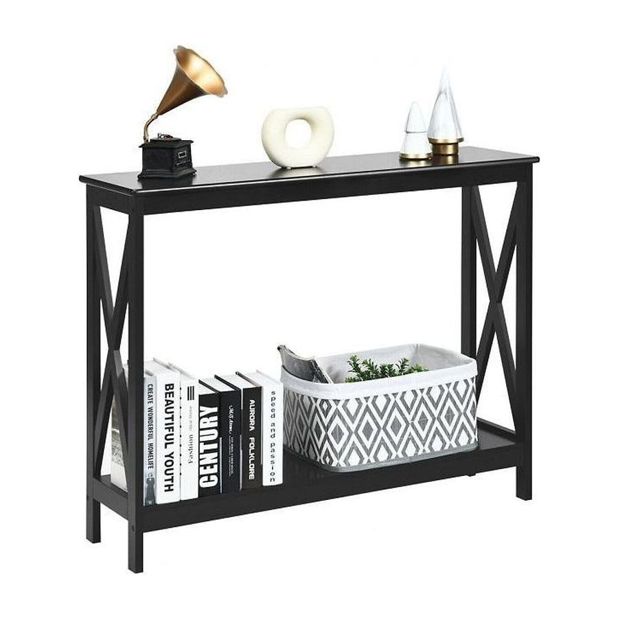 Entryway Set with Console Table Folding Suitcase Stand with decor on shelves