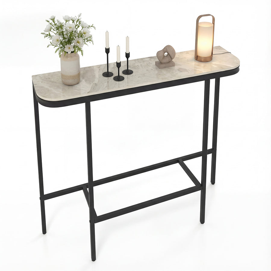 Entryway Table with faux marble top and metal frame in grey
