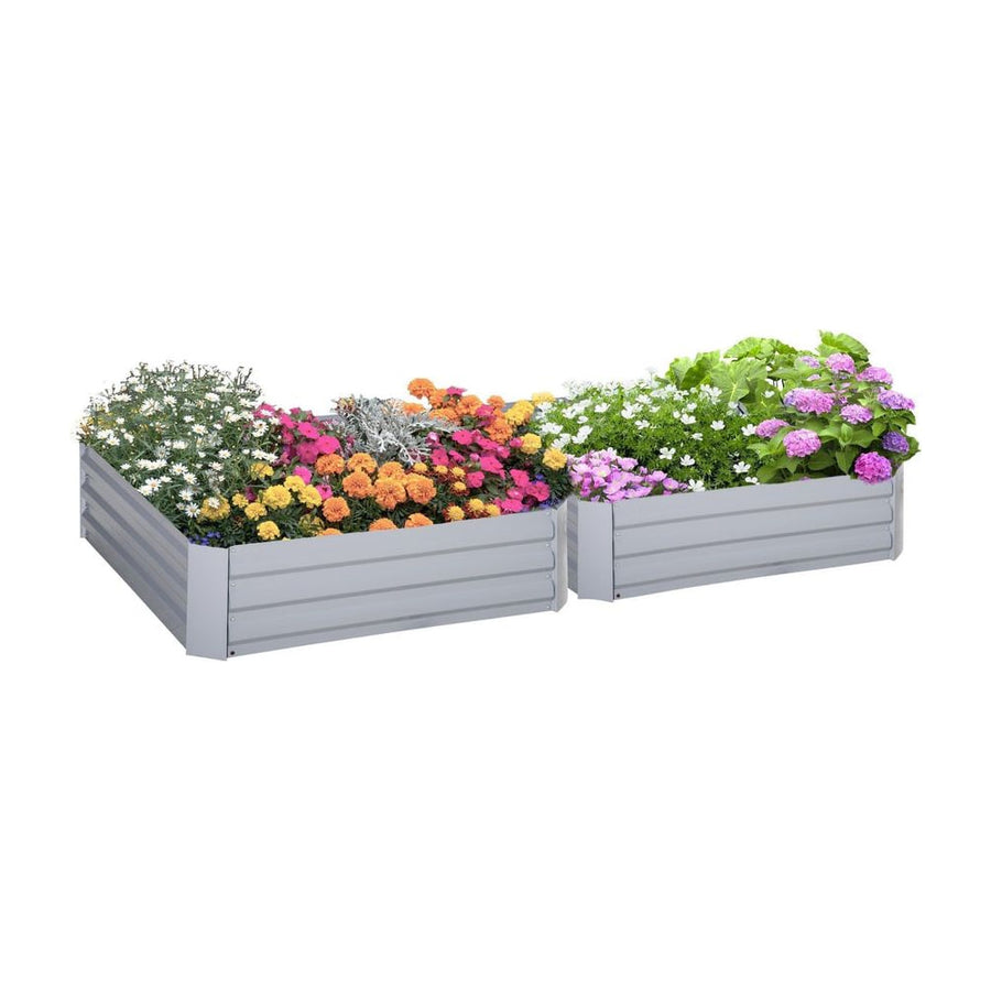 Outsunny Set of 2 291L Raised Garden Bed, Elevated Galvanised Planter Box for Flowers, Herbs, 100x100x30cm, Grey