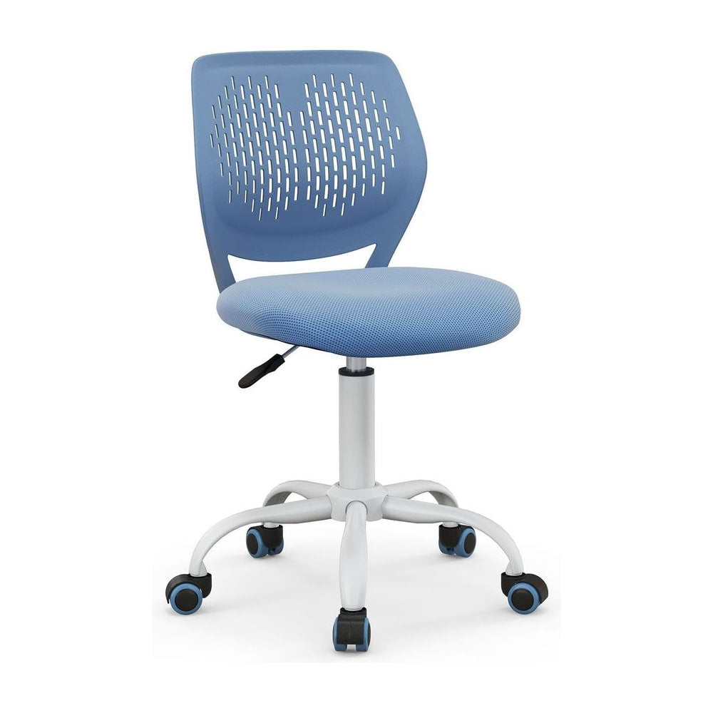 Ergonomic Children Study Chair with Adjustable Height in blue with a white base and five castor wheels