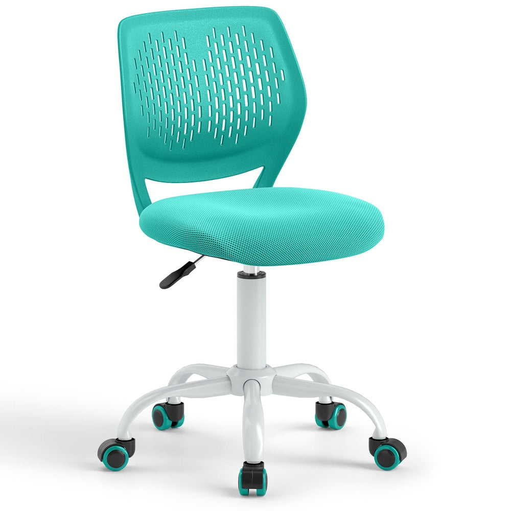 Ergonomic Children Study Chair with Adjustable Height in green with a white base and five castor wheels