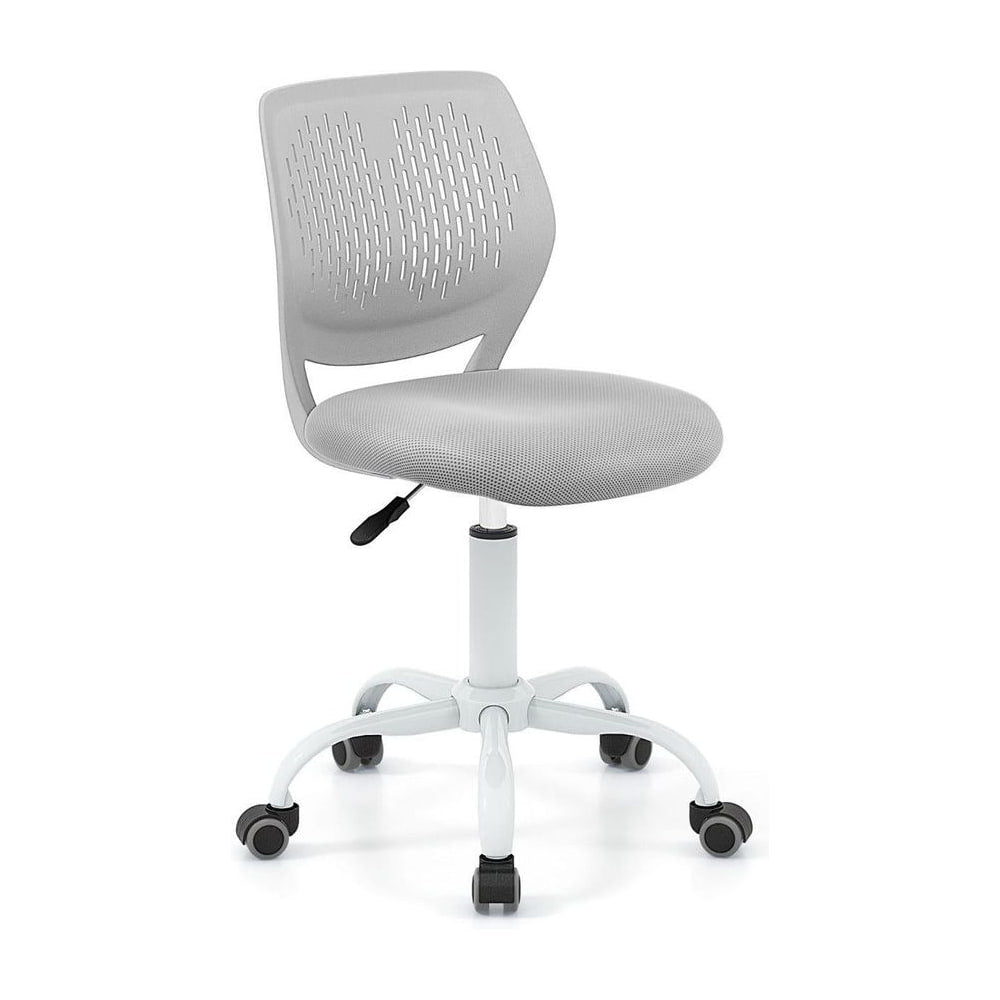 Ergonomic Children Study Chair with Adjustable Height-Grey, a grey mesh-backed chair with a padded seat and white wheels