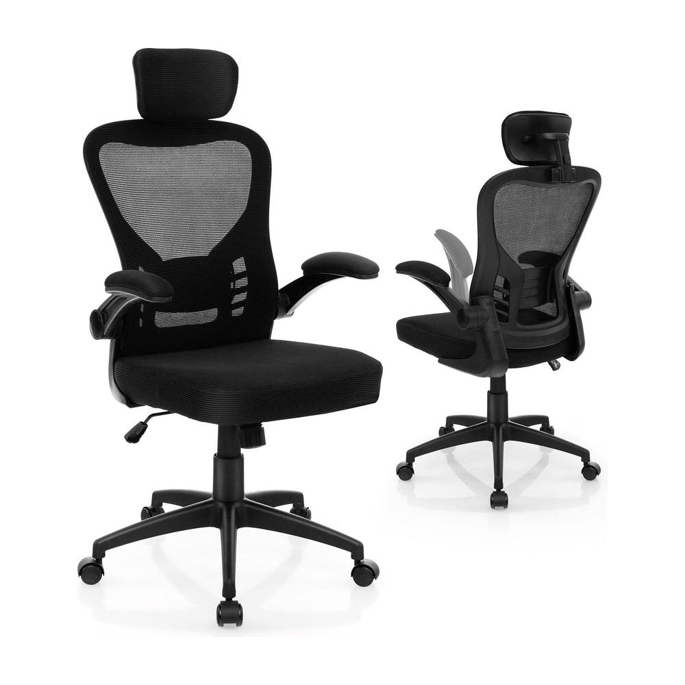 Ergonomic Mesh Office Chair with Adjustable Headrest and Height shown from front and back angles