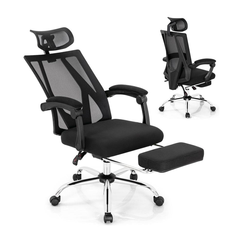 Ergonomic Recliner Mesh Office Chair with Retractable Footrest shown from the front with the footrest extended