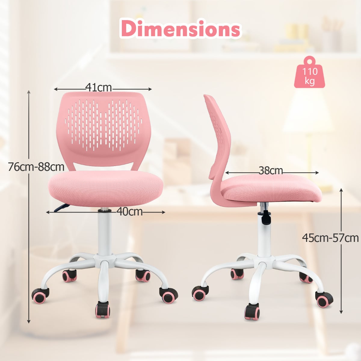 Ergonomic Children Study Chair with Adjustable Height-Pink