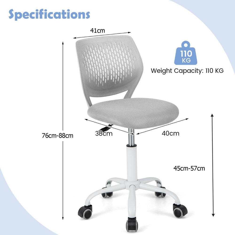 Dimensions of the grey ergonomic children study chair with weight capacity