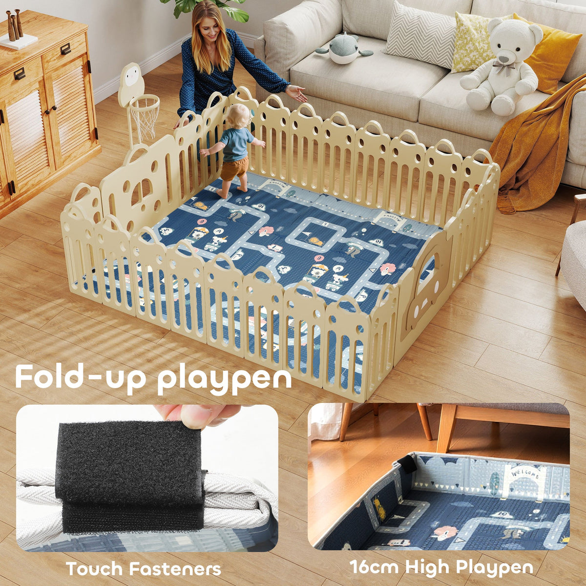 AIYAPLAY Foldable Baby Play Mat, Baby Playpen, Reversible Foam Playmat, Floor Mats for Toddlers, Traffic and Grey Diamond Theme
