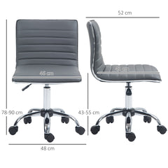 HOMCOM Armless Task Desk Chair, Swivel Office Chair with Faux Leather, Adjustable Seat Height, Chrome Base, Wheels for Home, Dark Grey