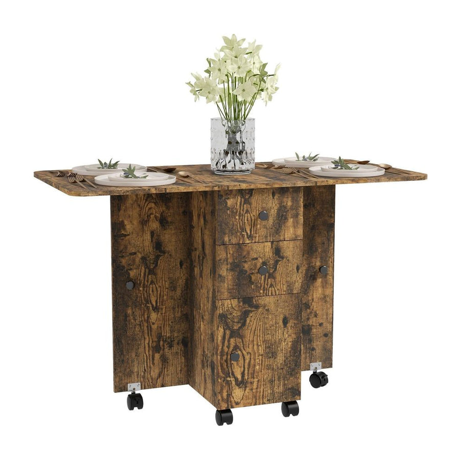 HOMCOM Multi-Storage Six-Person Drop Leaf Dining Table - Rustic Brown