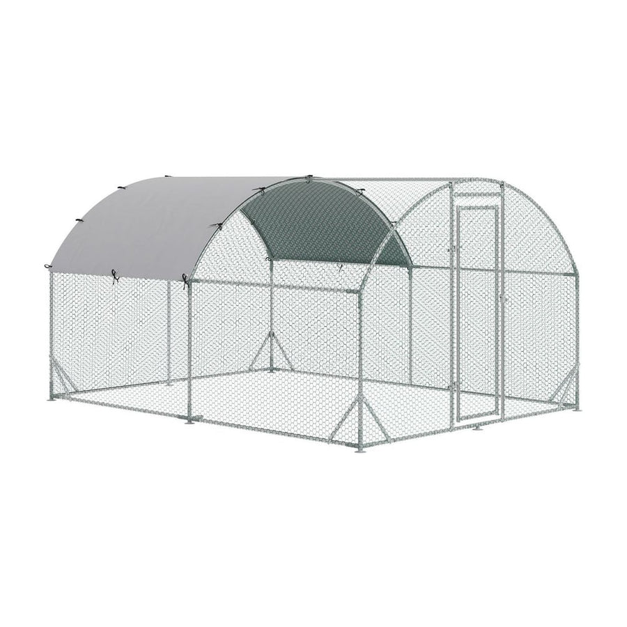 PawHut Walk In Chicken Run Galvanised Chicken Coop Hen Poultry House Cage Pet Playpen Garden with Water-Resist Cover, 2.8 x