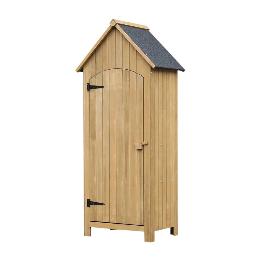 Outsunny Wooden Garden Storage Shed with 3 Shelves, Outdoor Tool Storage Cabinet with Tilt Roof and Lockable Door, 77.5 x