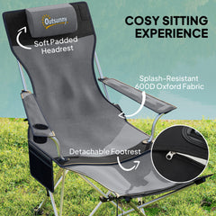 Outsunny Set of 2 Reclining Folding Camping Chair w/ Detachable Footrest, Storage Bag, Cup Holder & Headrest, Lightweight