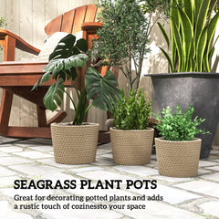 Outsunny Seagrass Planters Set of 3 Plant Pots for Indoor Outdoor Patio Balcony Natural