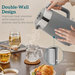 HOMCOM Electric Stainless Steel Kettle and Toaster Set, 3000W 1.7L UK Strix Thermostat Fast Boil Kettle w/ Limescale Filter, Cool Touch Body, 4 Slice Toaster with 7 Browning Levels, Crumb Tray, Grey