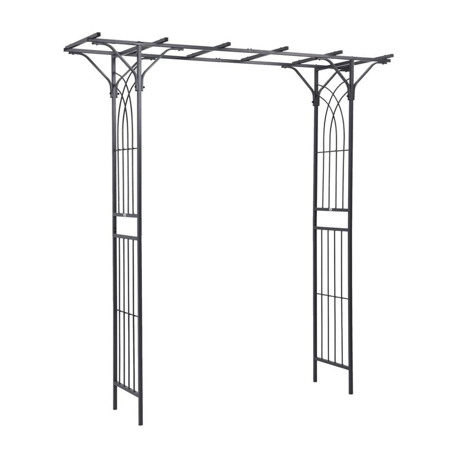Outsunny 210cm Decorative Metal Garden Trellis Arch with Durable Steel Tubing & Elegant Scrollwork, Great for Weddings, Dark