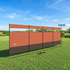 Outsunny Camping Windbreaker with Clear Windows, Carry Bag and Steel Poles, for Beach Caravan Campervan, 725 x 140cm, Orange