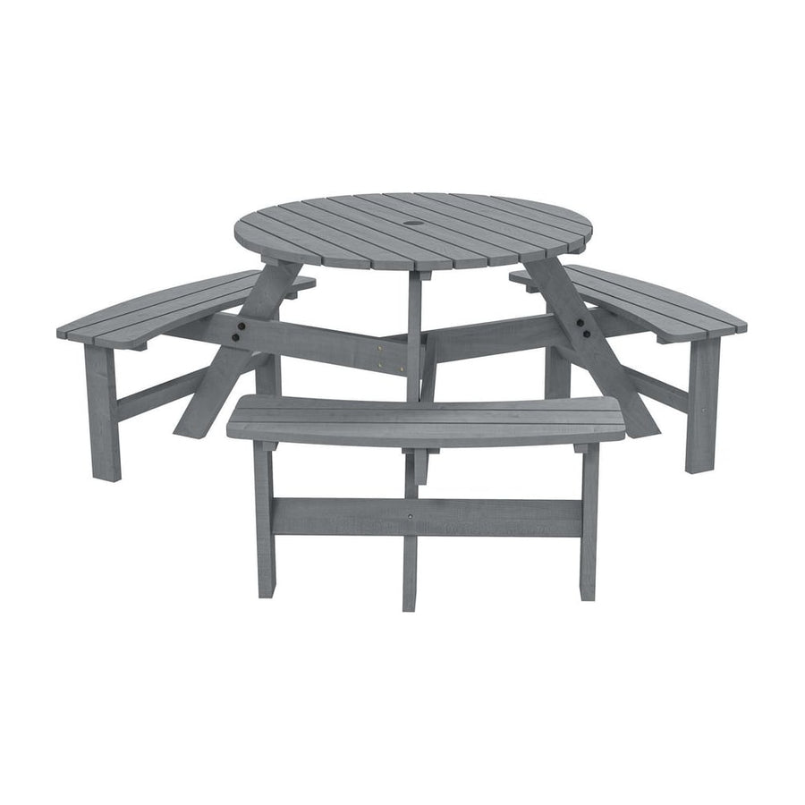 Outsunny Wooden Garden Dining Set, 6 Seater Round Dining Picnic Table with Matching Bench, Garden Furniture Set with Parasol