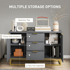 HOMCOM Sideboard with 3 Drawers and Adjustable Shelves for Living Room - Grey