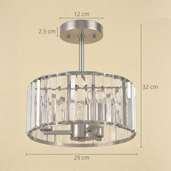 HOMCOM Semi Flush Mount Modern Crystal Chandelier Ceiling Light, Crystal Ceiling Light Fixture with E14 Base, Silver Tone